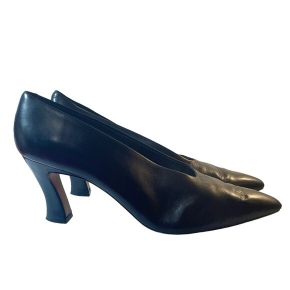 Via Spiga Heels Vintage Black Leather Elongated Square Toe Pump Womens Size 11AA - Picture 8 of 16